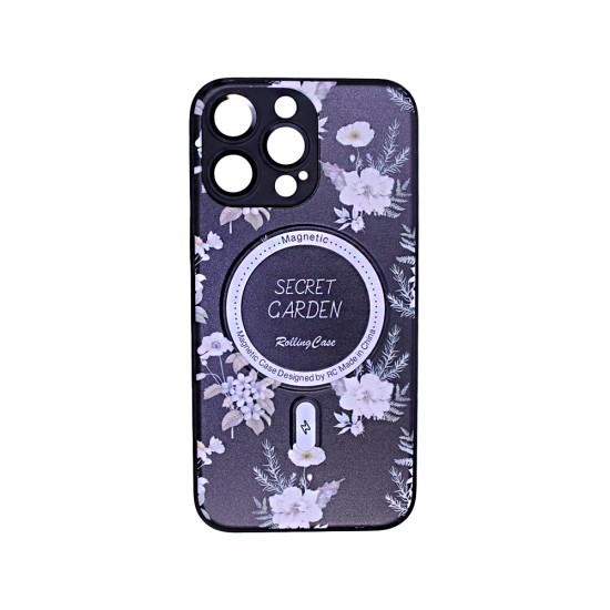 Capa Magnetic com Desenho De Flores para Apple iPhone 14 Pro Preto Capa Magnetic com Desenho De Flores para Apple iPhone 14 Pro Preto